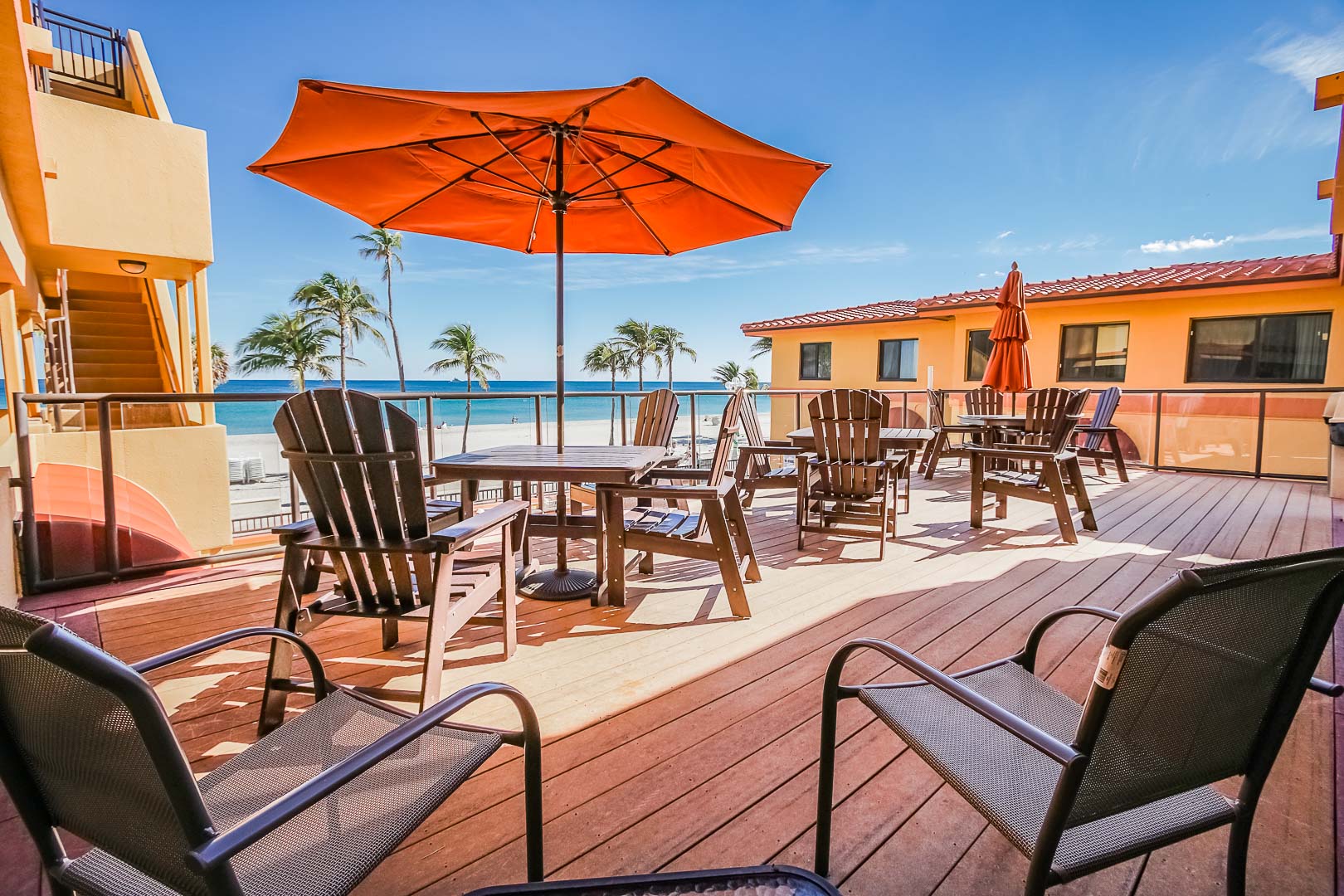 A patio deck at VRI's Hollywood Sands Resort in Hollywood, Florida.